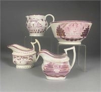 4 Pieces Early 19 C. Pink Lustreware