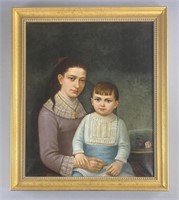 19th C. Oil on Canvas Portrait of Two Girls