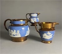 3 Early 19th C. English Copper Lustreware Pitchers