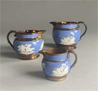 3 Early 19th C. Copper Lustreware Pitchers England