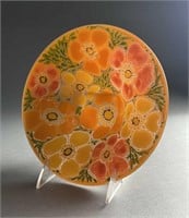 Higgins Mid Century Art Glass Bowl Orange Flowers