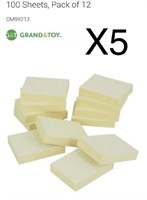 X5 Grand & Toy Self-Stick Notes, Yellow, Unlined,