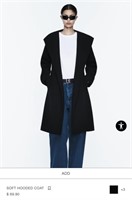 Size S Zara SOFT HOODED COAT - Black - Hooded