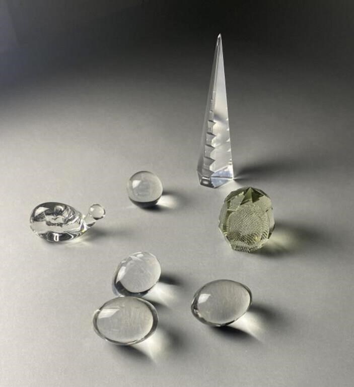7 Crystal Art Glass Paperweights, Ekenas, Hoya