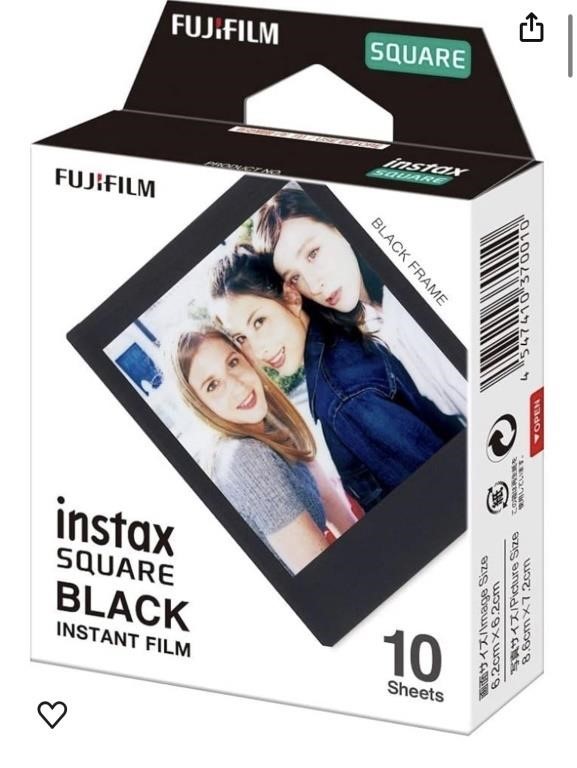 Fujifilm Instax Square Film, Black (10 Exposures)