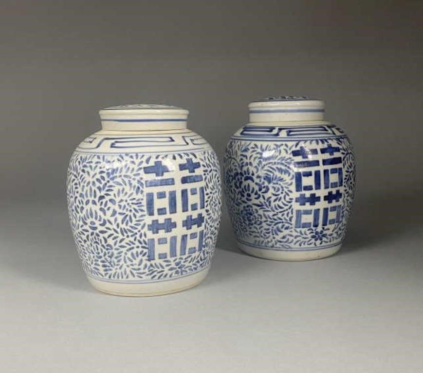Two Chinese Porcelain Blue & White Ginger Jars