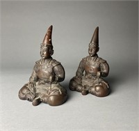 Pair Antique Meiji Bonze Japanese Figural Bookends