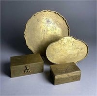 Vintage Chinese Chased Brass Trays and Boxes
