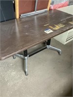 5 foot metal table with wooden top