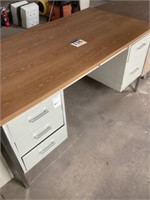 5 foot metal desk with wooden top