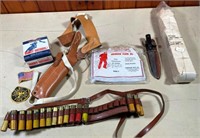 12 ga ammo belt, Utica Sportsman hunt knife & more