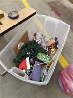Large tote of Christmas decorations, including