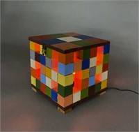 Modernist Folk Art Painted Wood Light Box Lamp
