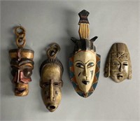 4 Hand Carved African and Mexican Masks