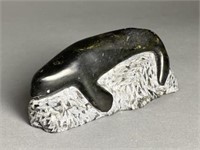 Signed Inuk Inuit Soapstone Carving of a Seal