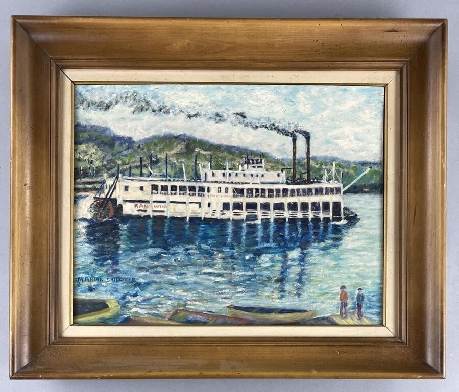 Mid 20th C. Steam River Boat Painting