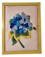 Framed Hydrangea Crewel Embroidery