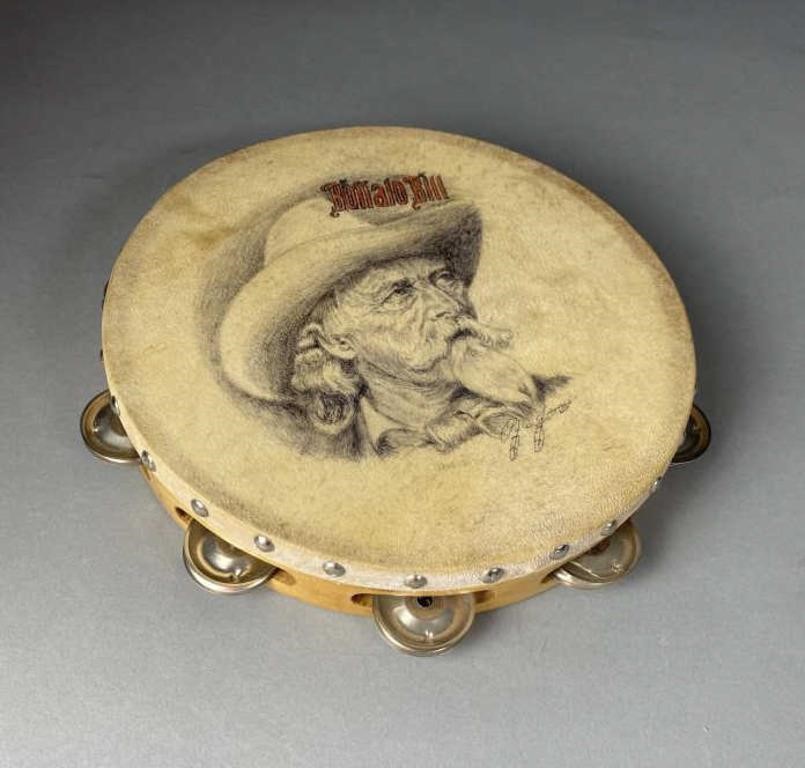 Hand Painted Tambourine Buffalo Bill Artist Signed