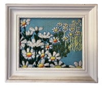 Framed Daisy Crewel Embroidery