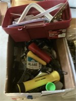 Box lot flashlights,bolts, belt and contents