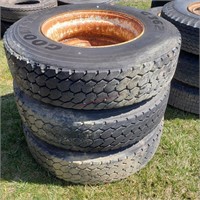 3-Used 295/75R22.5 Truck Tires & Rims