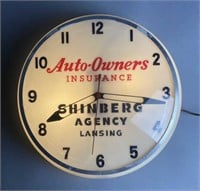 Lighted Auto Owners Insurance  Clock 1956