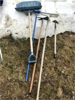 Rake, Hoes, Snow Shovel, Brush (5)