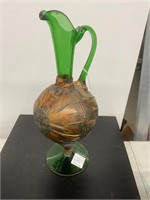 Antique leather wrapped green glass decanter
