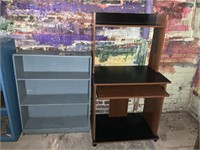 Blue wooden shelf with computer desk