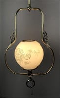 Antique Brass Harp Style Hanging Lamp 1880s