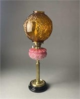 Antique Banquet Oil Lamp Pink Case Glass