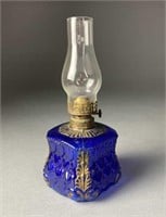 Mini Oil Lamp Molded Cobalt Glass 1880s