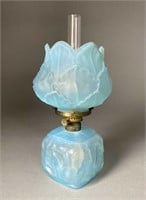 Mini Oil Lamp Blue Satin Glass 1880s