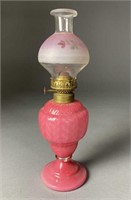 Mini Oil Lamp Cased Cranberry Glass  1880s