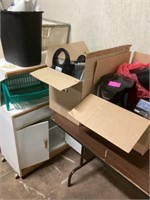 Microwave cart and kitchen supplies