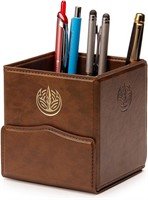 $21  Vintage PU Leather Pencil Cup-Brown(Square)