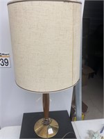 Brass and wood vintage lamp with shade