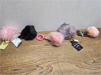 NEW 5 FUZZY Ball Key Chains - Purse Pullers