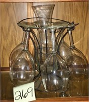 Vintage Wine Decanter, Glasses and Holder