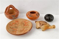 Native mini pottery and stone bird