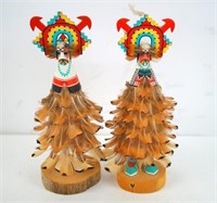 Two Hopi Kachina's by Gary Nichols with feathers