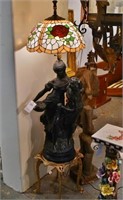 A French Style Figural stained glass Floor lamp