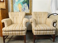 Pair silk brocade upholstered chairs