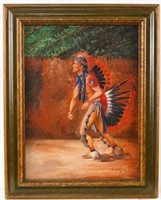 Amos Beaver (Cheyenne) Oil on Canvas Indian dancer