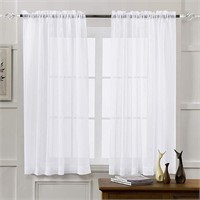 MYSTIC-HOME Sheer Curtains White 45 Inch Length, R