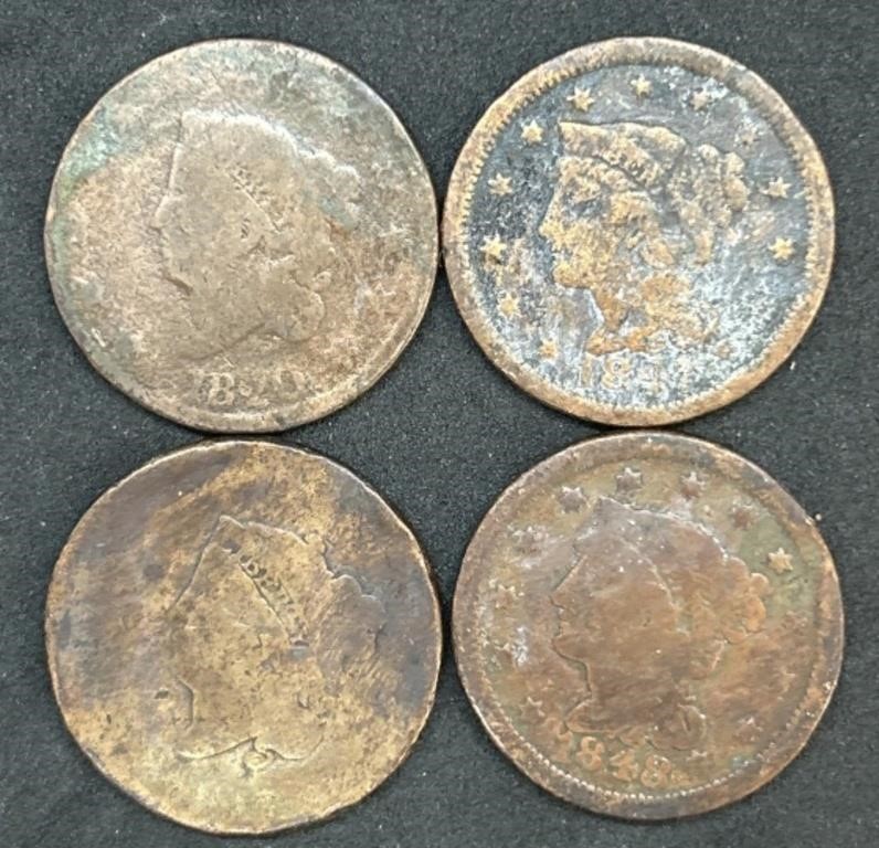4 US Large Cents Coins
