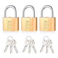 Padlock with Key, 3 Pack Solid Brass Lock with 9 K