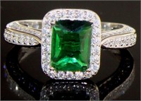 Brilliant Radiant Cut Emerald & White Topaz Ring