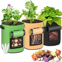 Sfee 3 Pack 7 Gallon Potato Planter Grow Bags, Dou