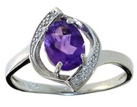 Genuine 1.11 ct Amethyst & Diamond Ring